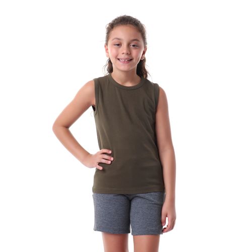 Kady Cotton Plain Round-Neck Sleeveless Top for Girls