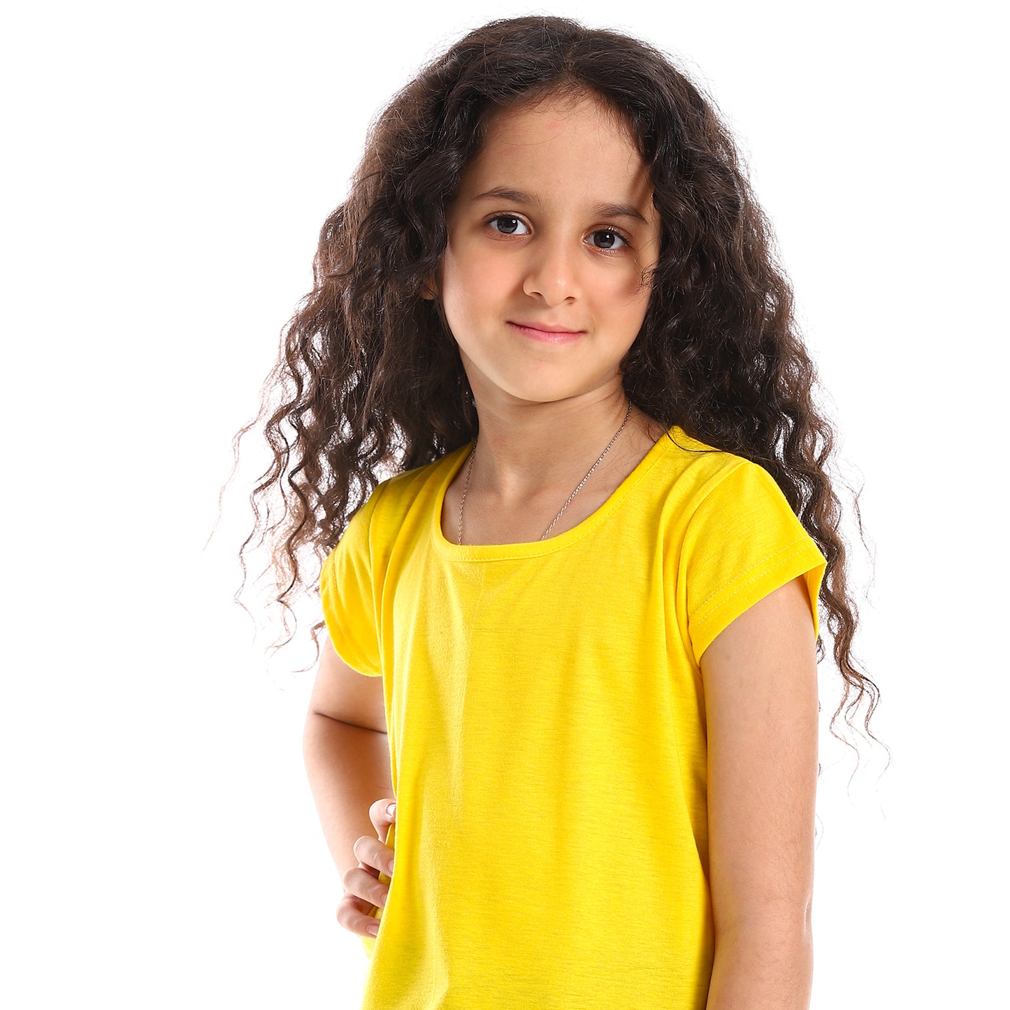 Plain Yellow Cap Sleeves Slip On Girls Tee
