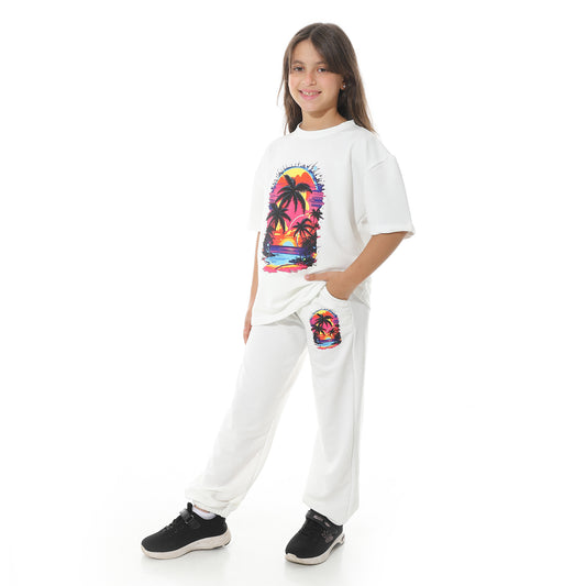 Front Printed Pajama Set With Pant