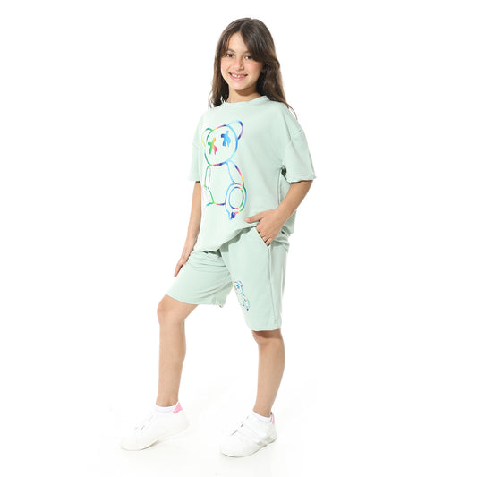 Front Printed Pajama Set With Short