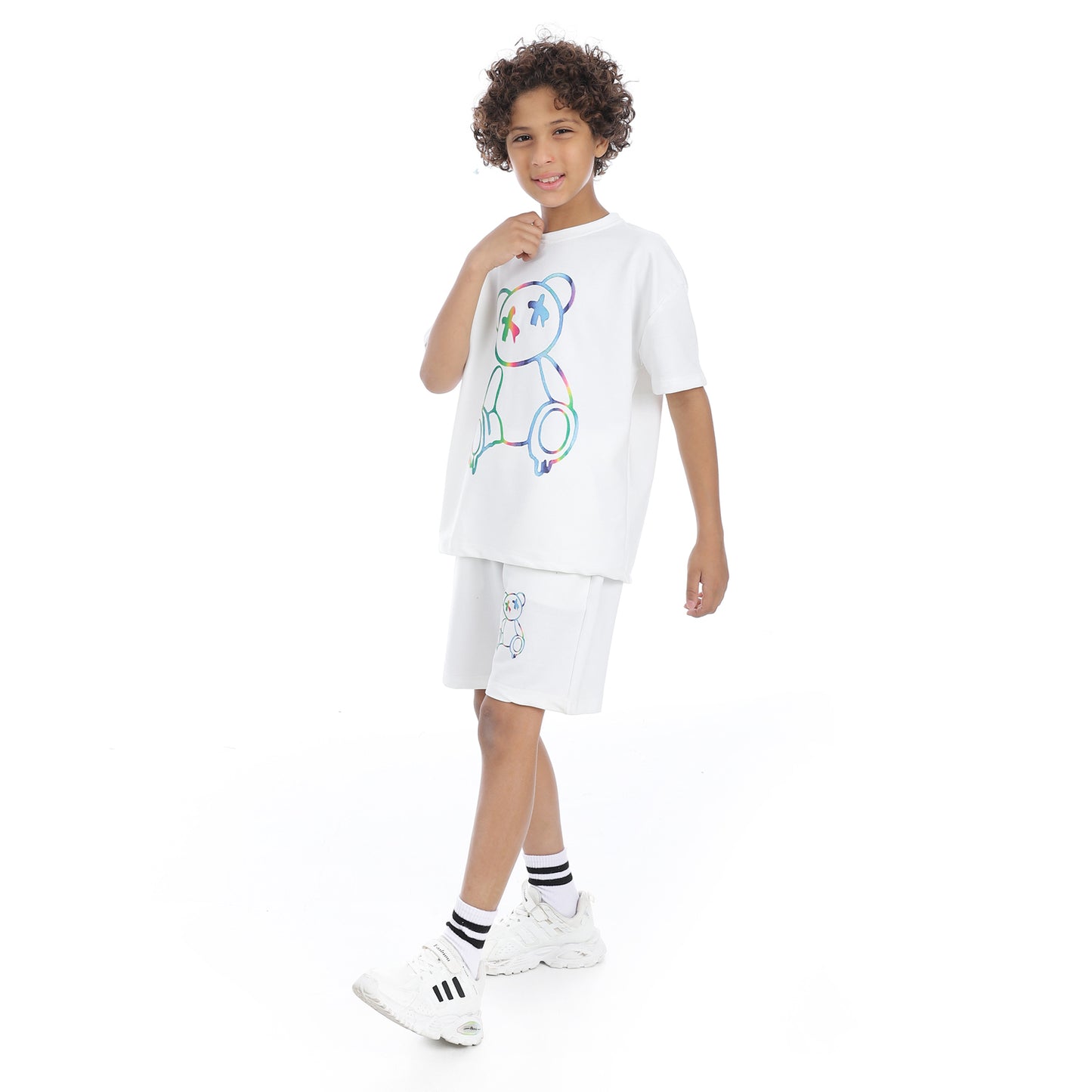 طقم بيجامة بطبعة أمامية مع شورت