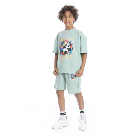 Front Printed Pajama Set With Short