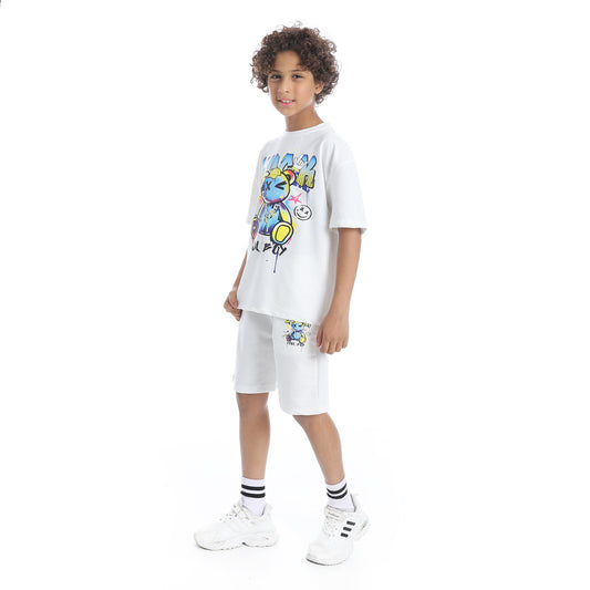 Front Printed Pajama Set With Short