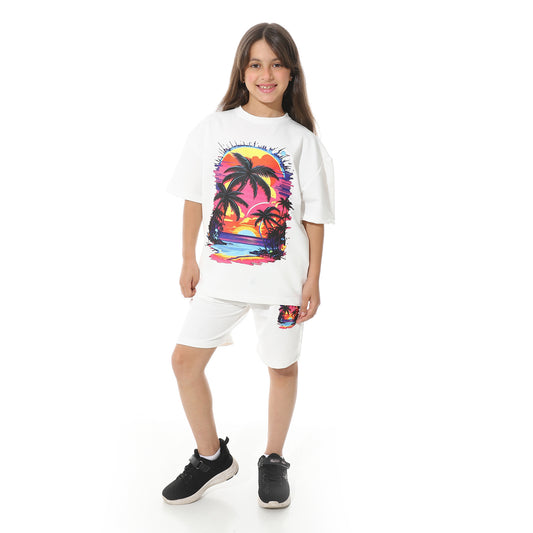 Front Printed Pajama Set With Short