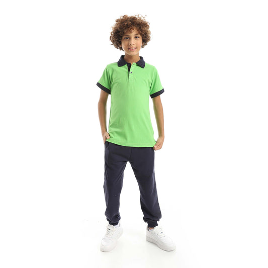 Red Circle Half Sleeve Polo Set + Pants Kids