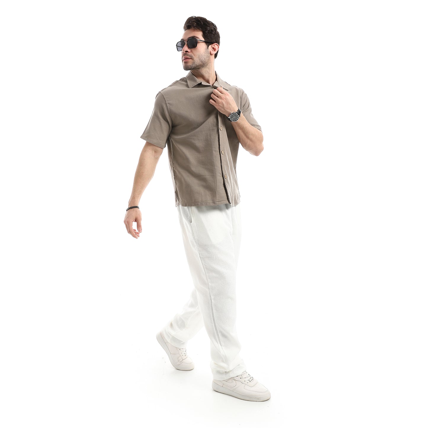 Plain White Elastic Waist Chic Pants