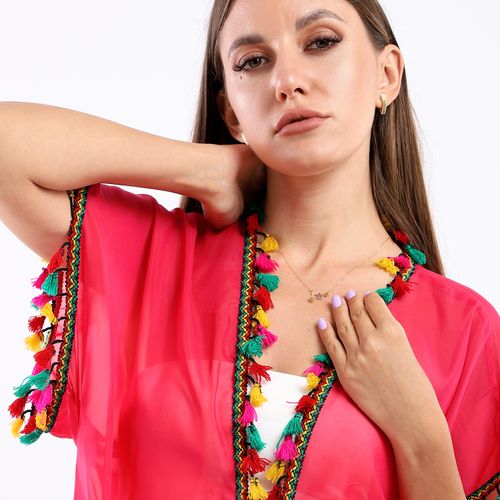 غطاء صيفي من الدانتيل مع شرابات وفتحات جانبية