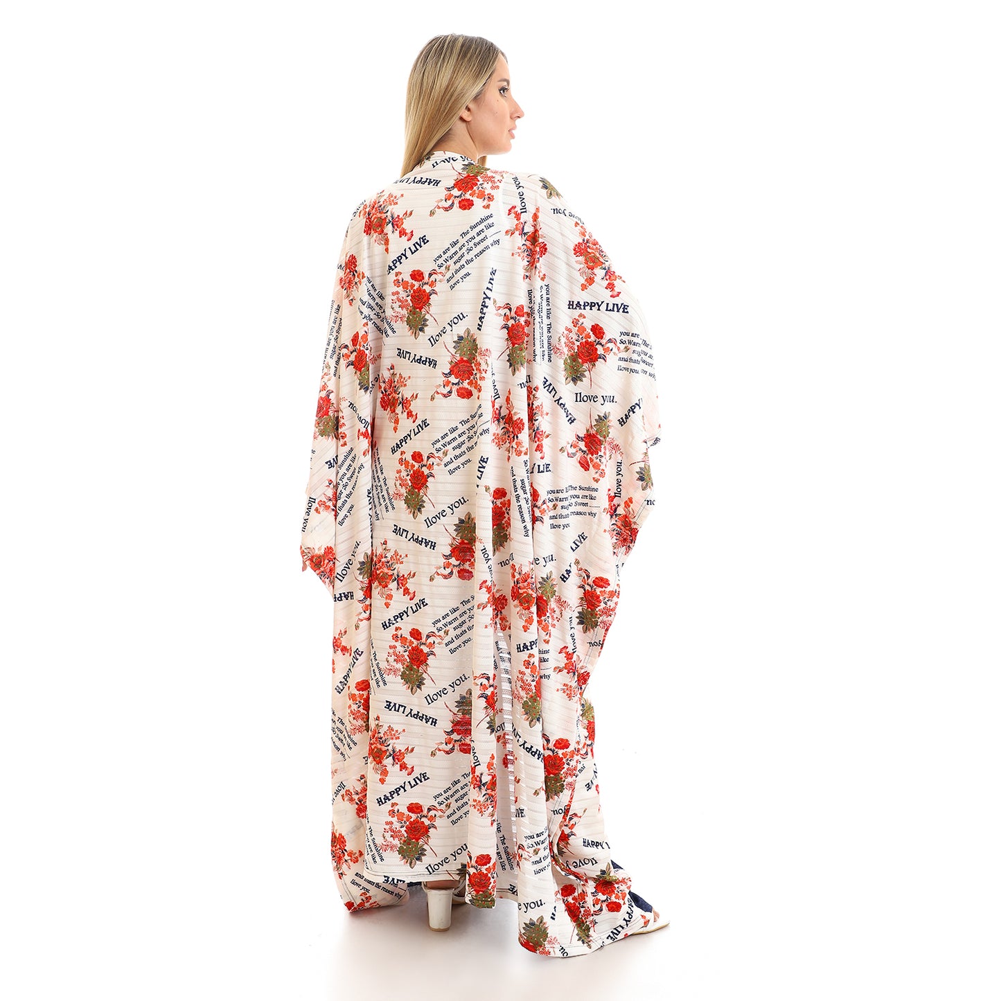 كيمونو جميلا نسائي بأكمام قصيرة سهل الارتداء مطبوع ذاتيًا