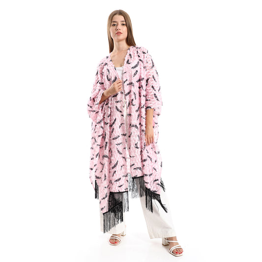 Jamila women eyelash open neckline cardigan with decorated fringes