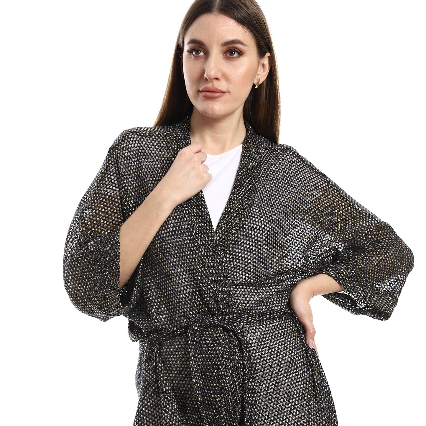 Jamila Lace Up Three Quarter Sleeves Cardigan With Belt women