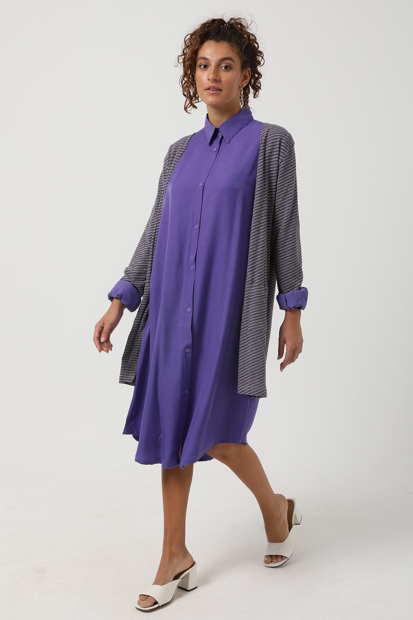 Jamila women striped open front cardigan