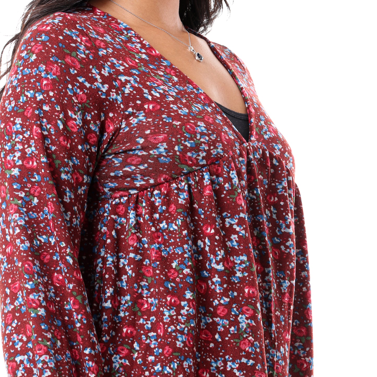 Floral V-Neck Full Sleeves Tunic Top