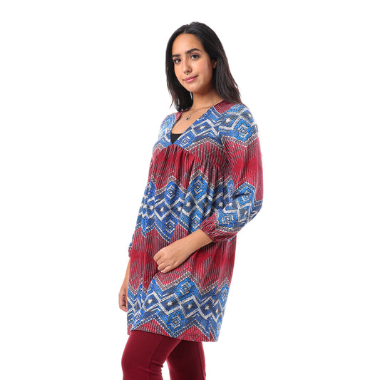 Jamila Women V Neck Tunic Top With Elastic Cuffs