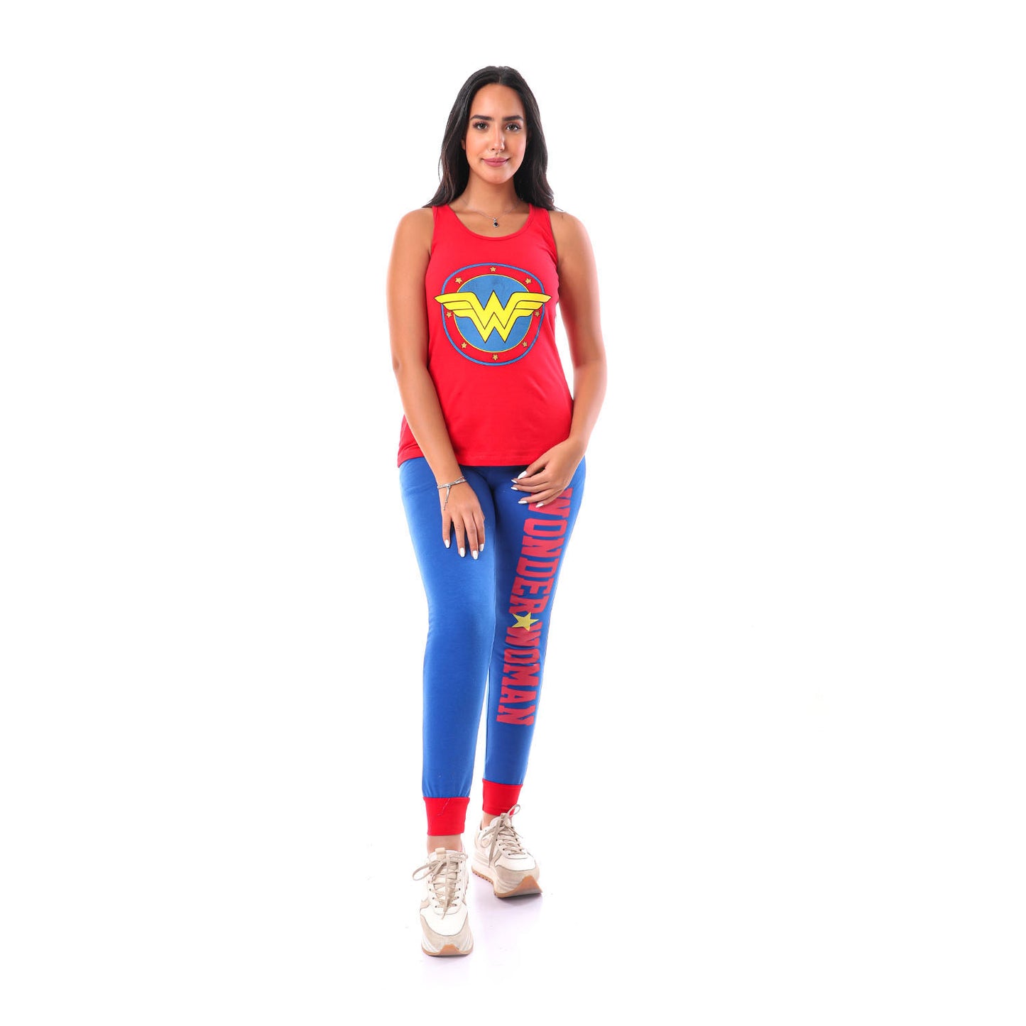 طقم بيجامة بدون أكمام مطبوع عليه عبارة "Wonder Women"