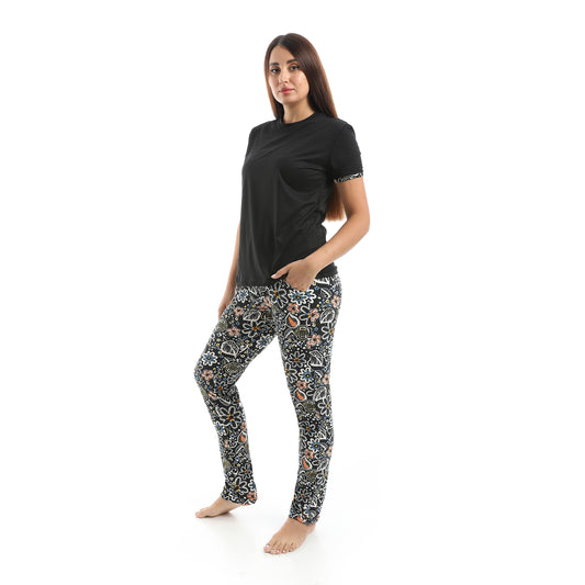 pajama with T-shirt and patterned pants