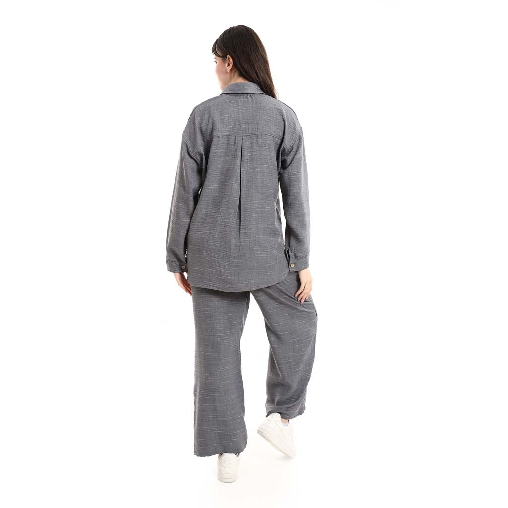 Long Sleeve Shirt and High Waisted Wide Leg Pants