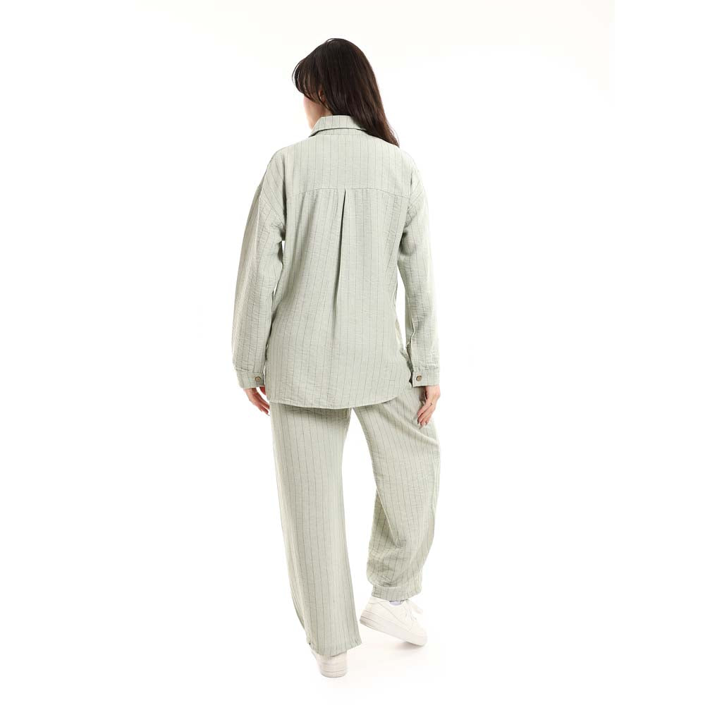 Long Sleeve Shirt and High Waisted Wide Leg Pants