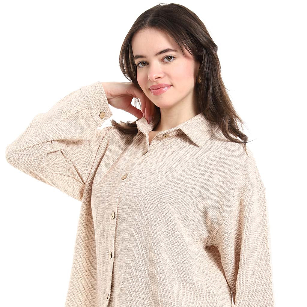 Long Sleeve Shirt and High Waisted Wide Leg Pants