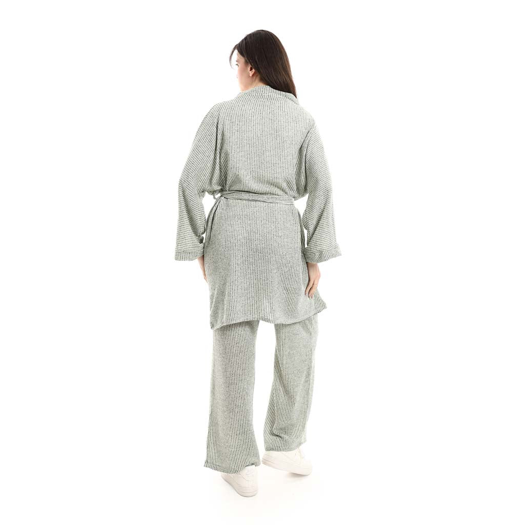 Open Front Belted Tunic with Matching Flowy Trousers