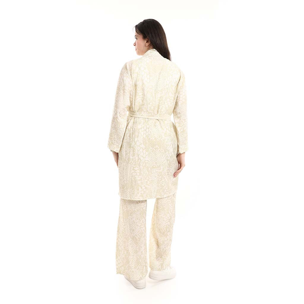 Open Front Belted Tunic with Matching Flowy Trousers