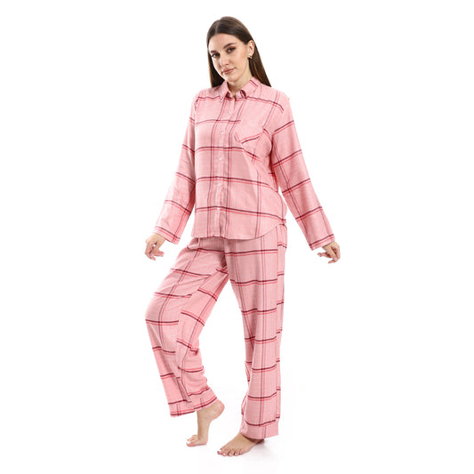 kady Windowpane Pattern Elastic Waist Pajama women