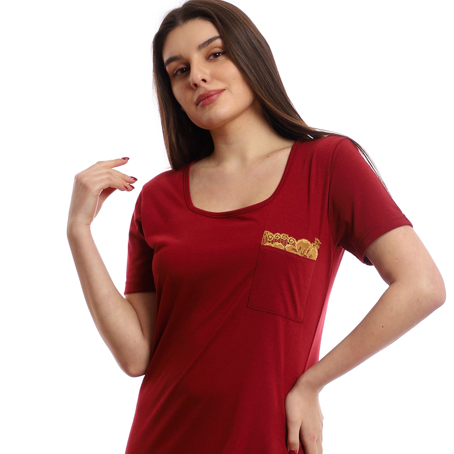 kady Deep Round Neck Comfy Sleepshirt With Lace Detailing women