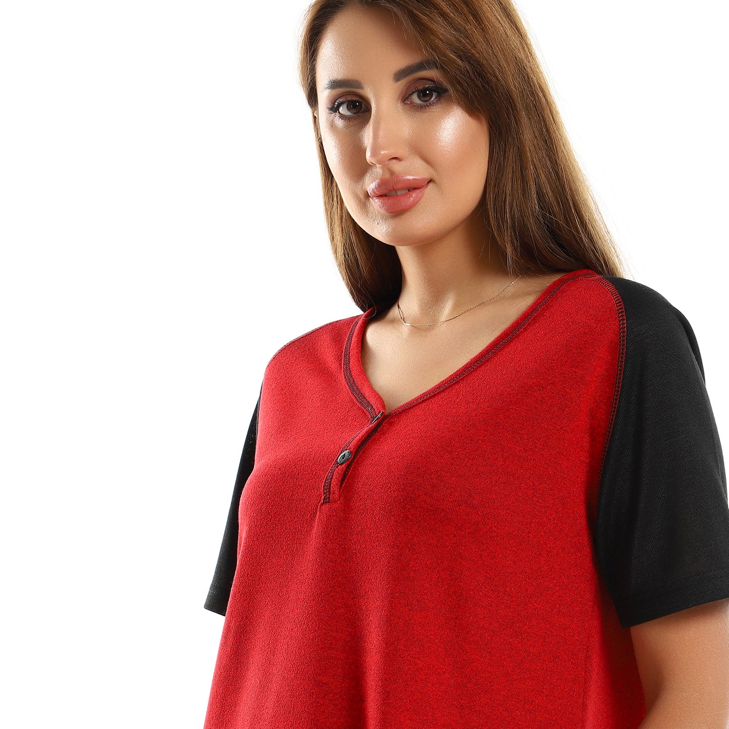 قميص نوم بأكمام فردية من كادي، لون هيذر أحمر فوشيا وأسود للنساء