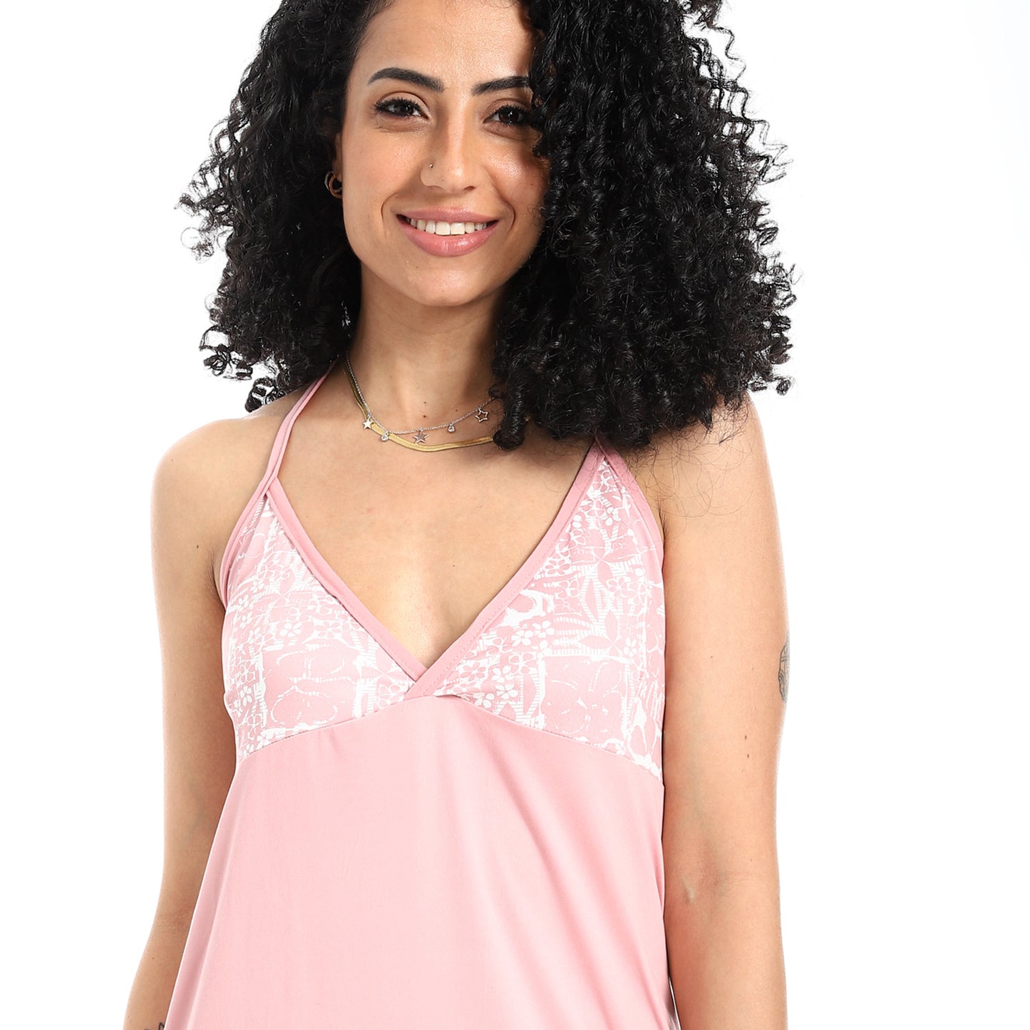 Black Printed Sleepshirt With Spaghetti Straps