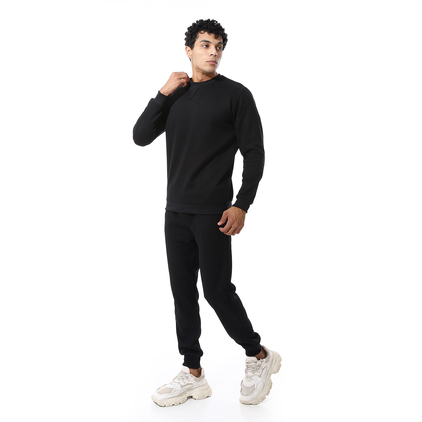 set of pant and ribbed round neck sweatshirt