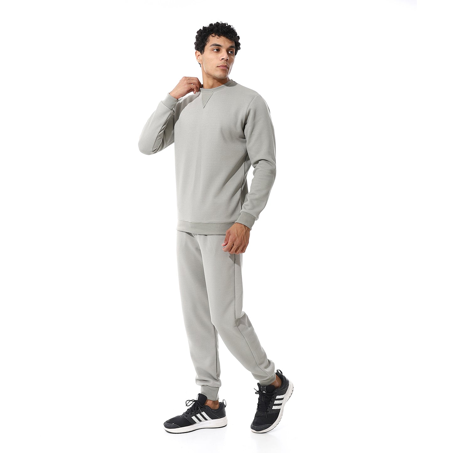 set of pant and ribbed round neck sweatshirt