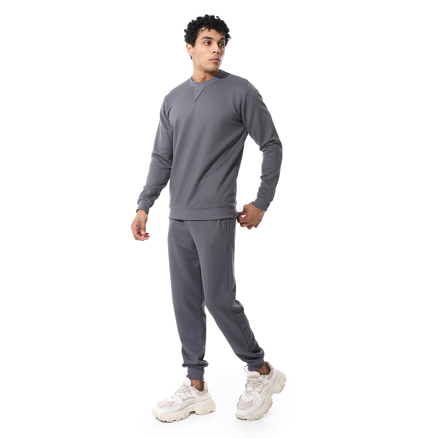 set of pant and ribbed round neck sweatshirt