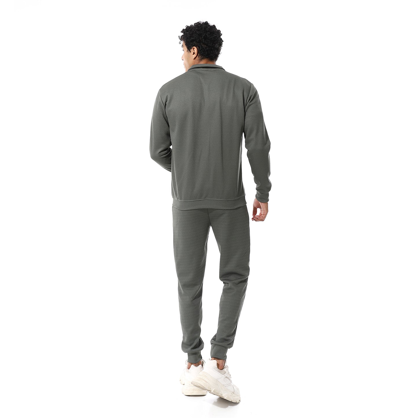 set of pant and ribbed sweatshirt with short zipper