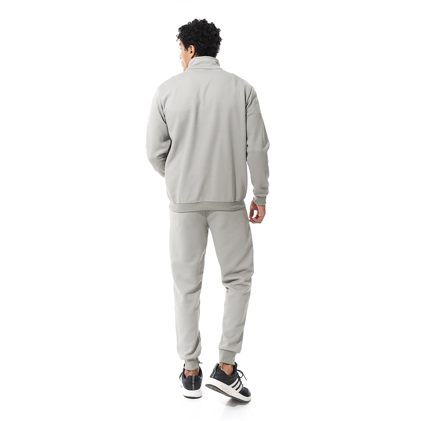 set of pant and ribbed sweatshirt with short zipper