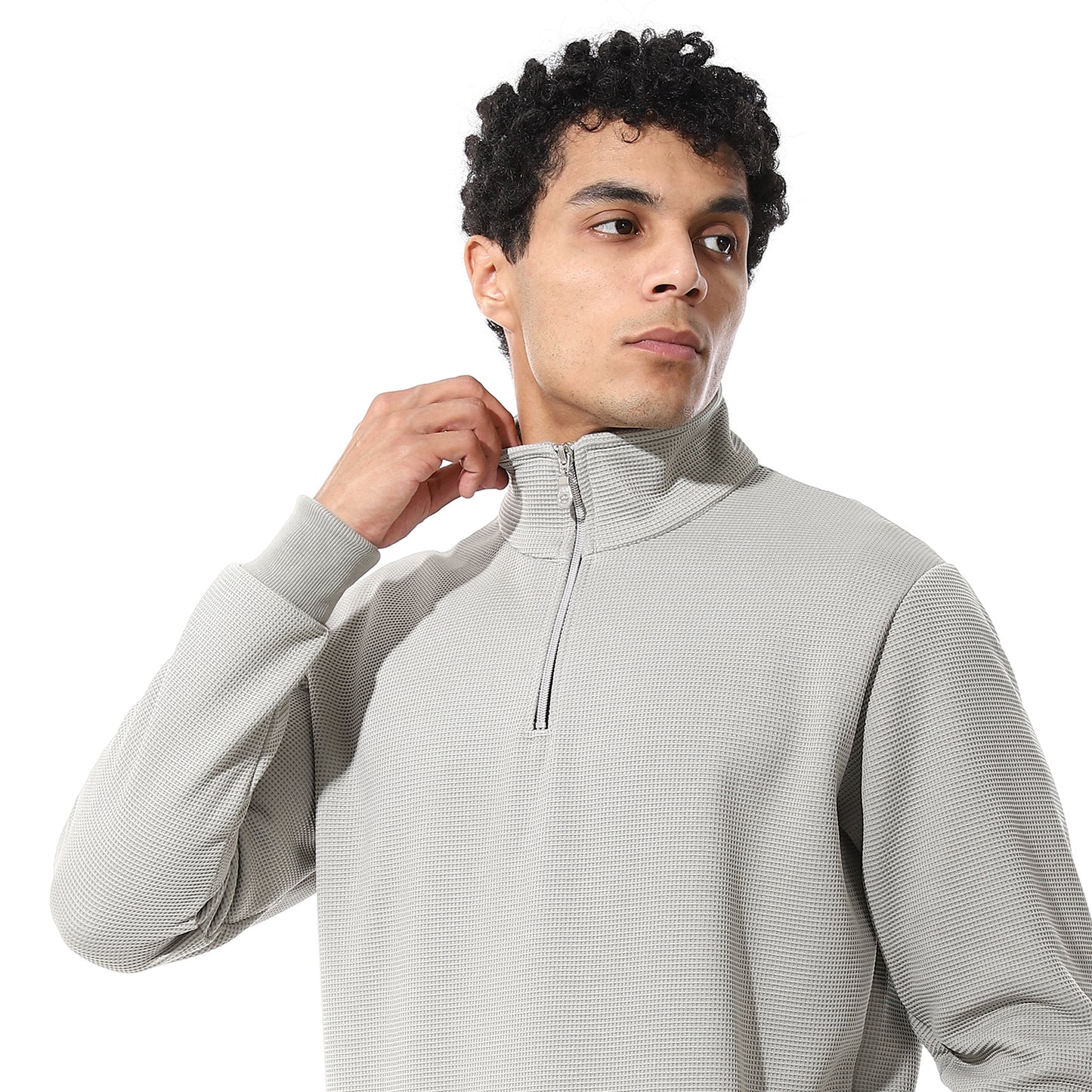 set of pant and ribbed sweatshirt with short zipper