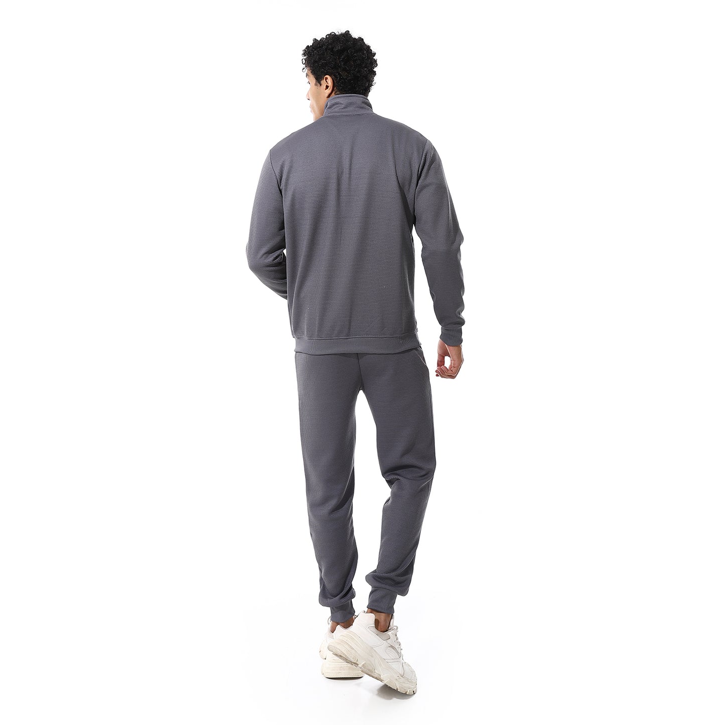set of pant and ribbed sweatshirt with short zipper