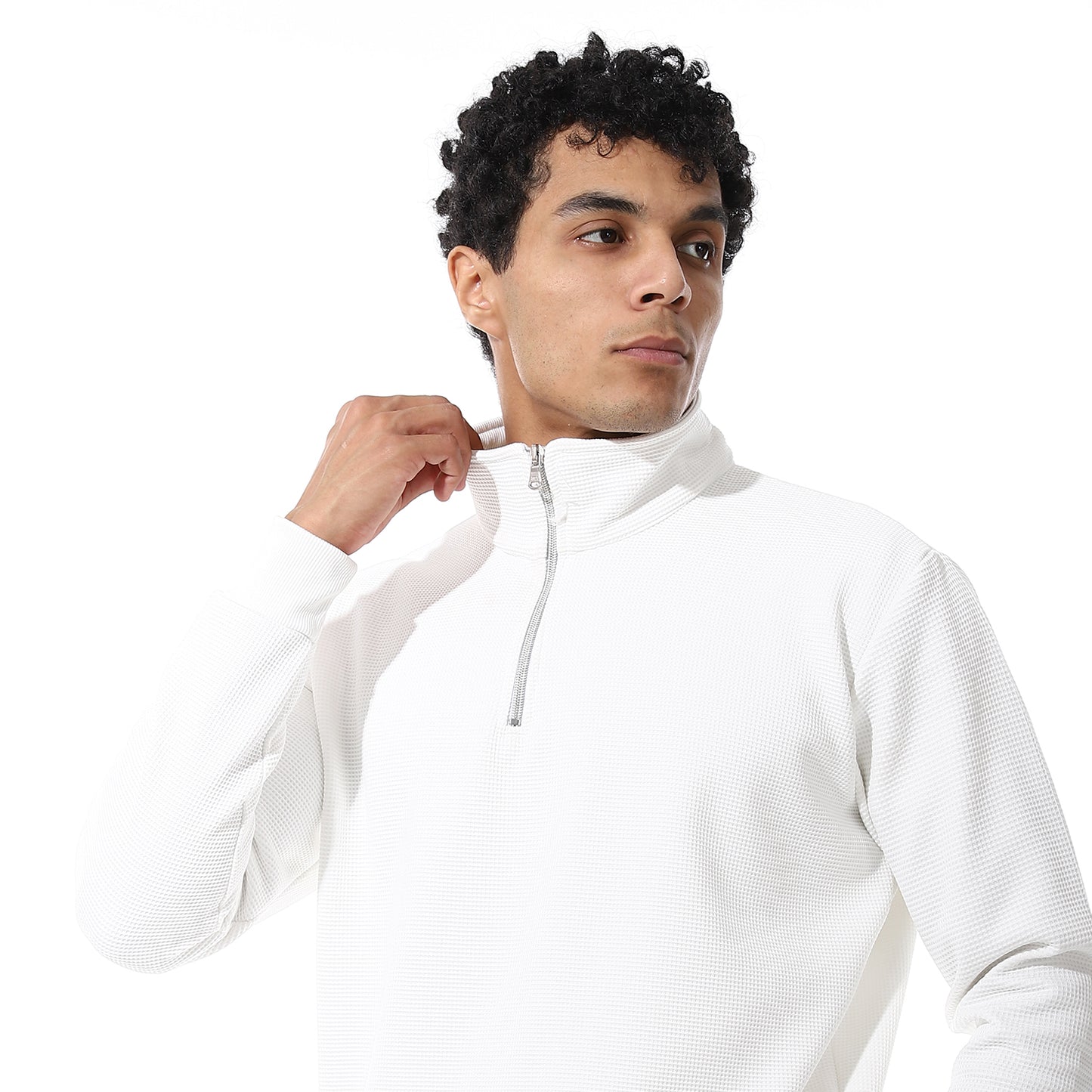 set of pant and ribbed sweatshirt with short zipper