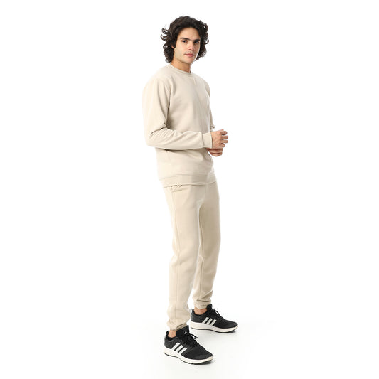 Round Neck Plain British Cozy Tracksuit Set
