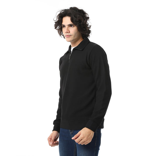 Zipper Casual Plain Sweatshirt