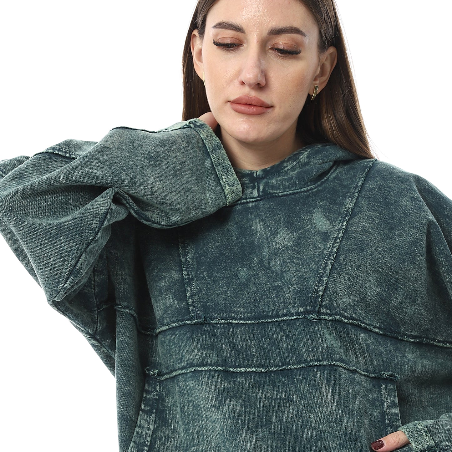 XTCY sweatshirt with a hood and a cut at the chest for women