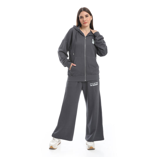Tracksuit Set Zip Up Hoodie and Wide Leg Sweatpants