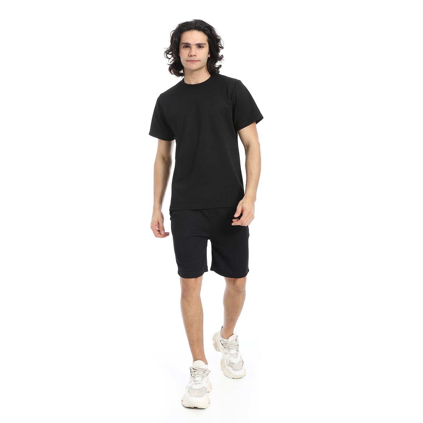 Pique Pattern Slip On T Shirt And Shorts Set