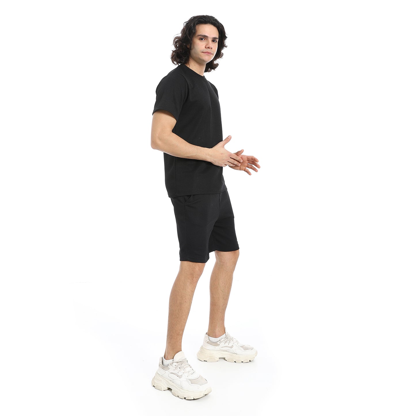Pique Pattern Slip On T Shirt And Shorts Set