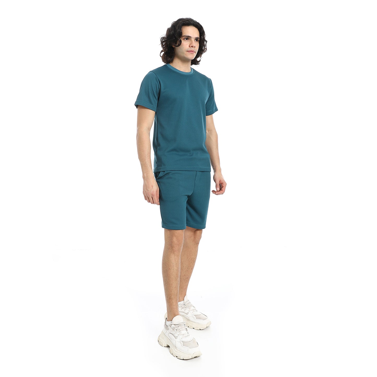 Pique Pattern Slip On T Shirt And Shorts Set