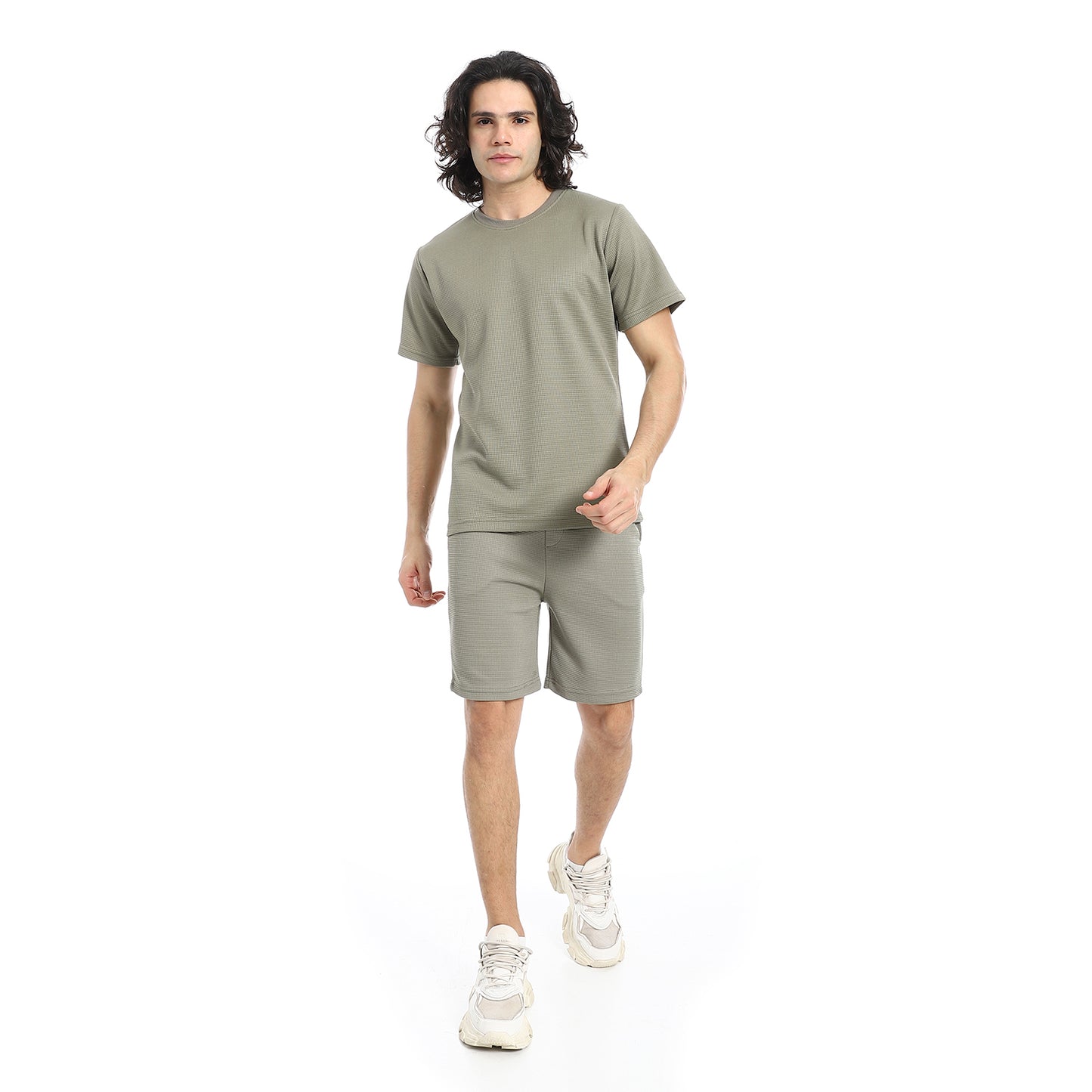 Pique Pattern Slip On T Shirt And Shorts Set