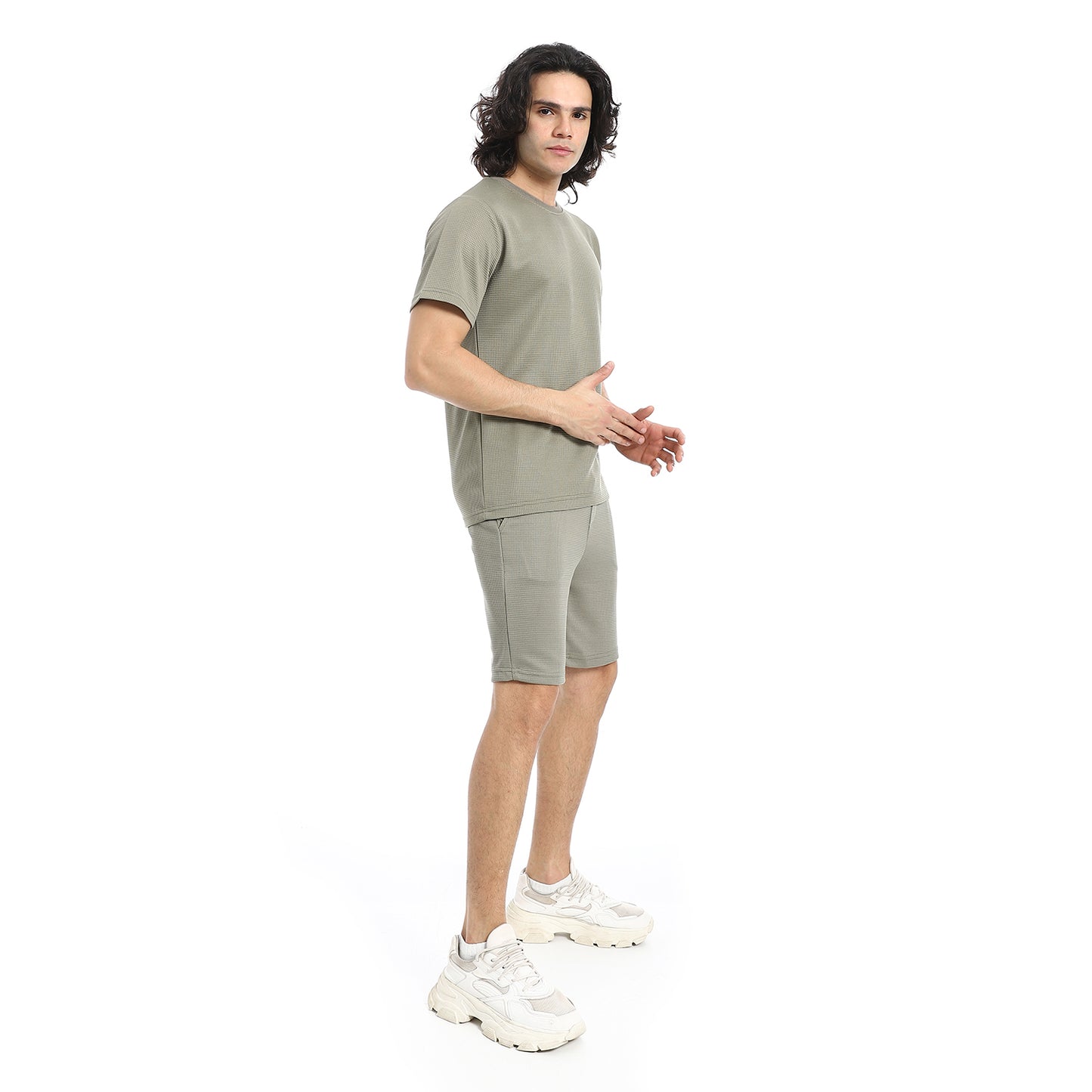 Pique Pattern Slip On T Shirt And Shorts Set