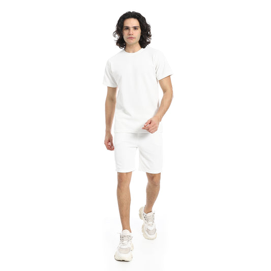 Pique Pattern Slip On T Shirt And Shorts Set