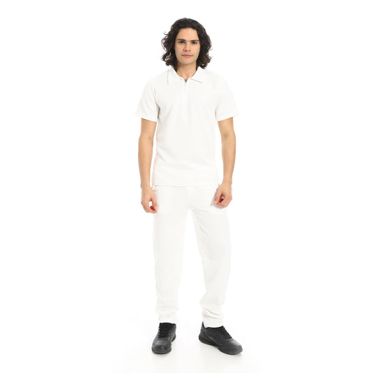 Turn Down Collar Pique T Shirt and Pants Set