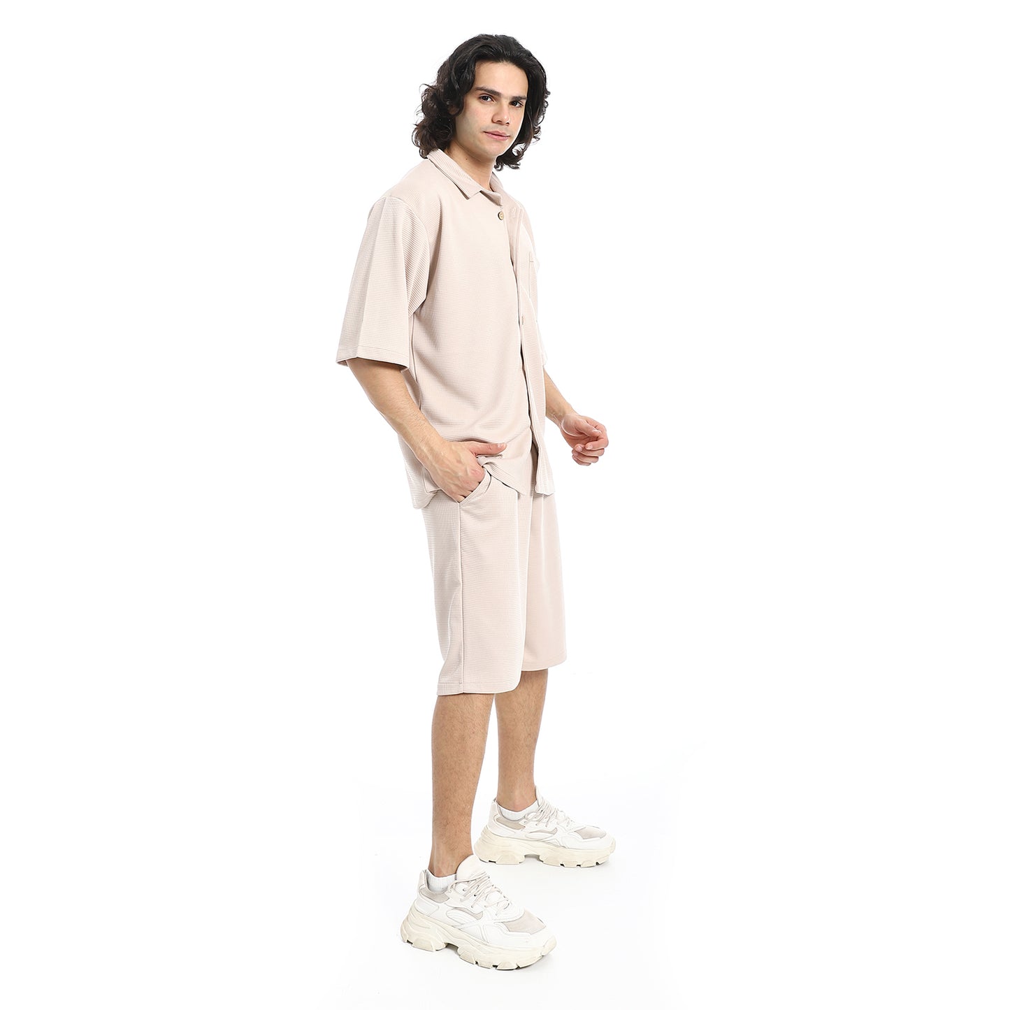 Regular Fit Pique White Shirt and Shorts Set