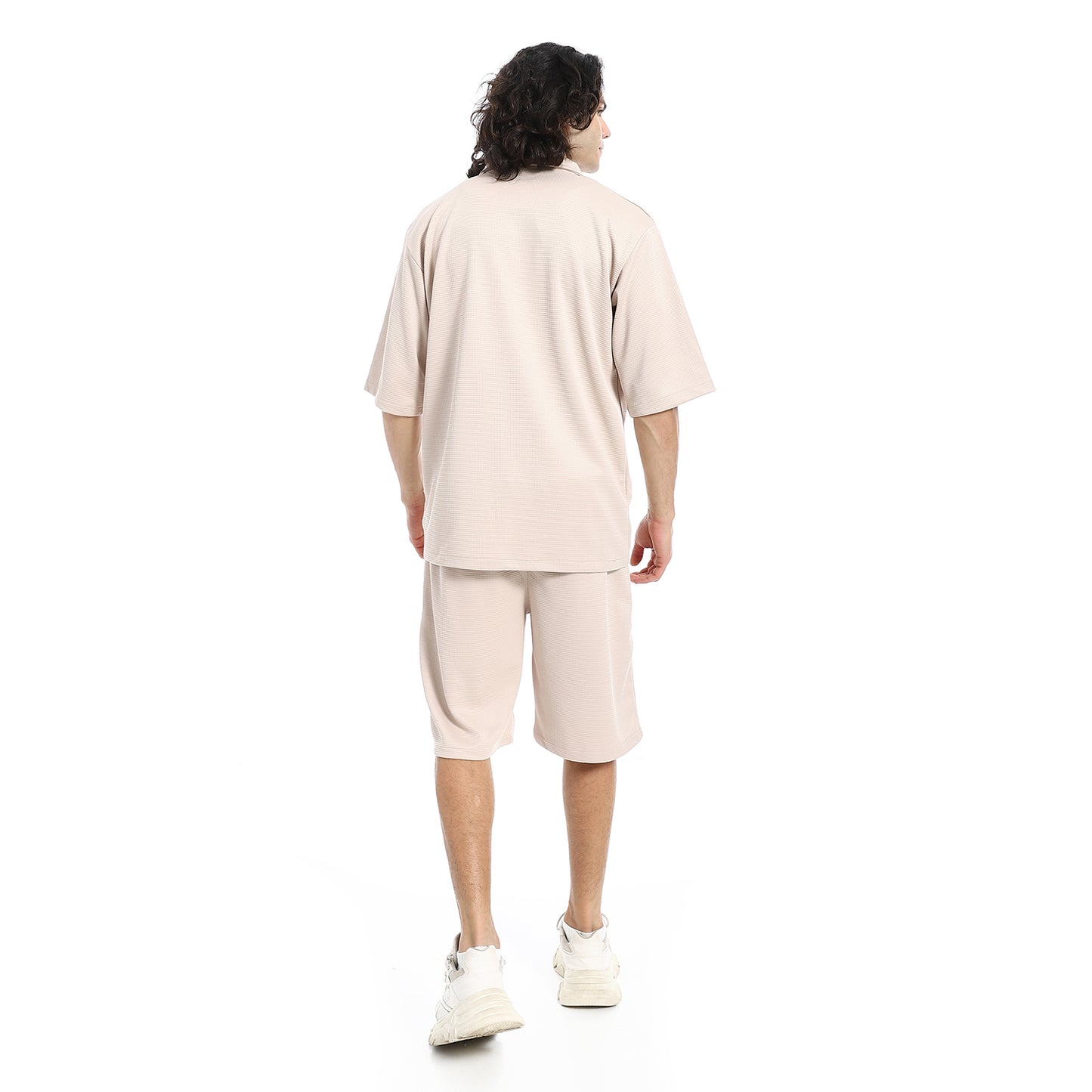 Regular Fit Pique White Shirt and Shorts Set
