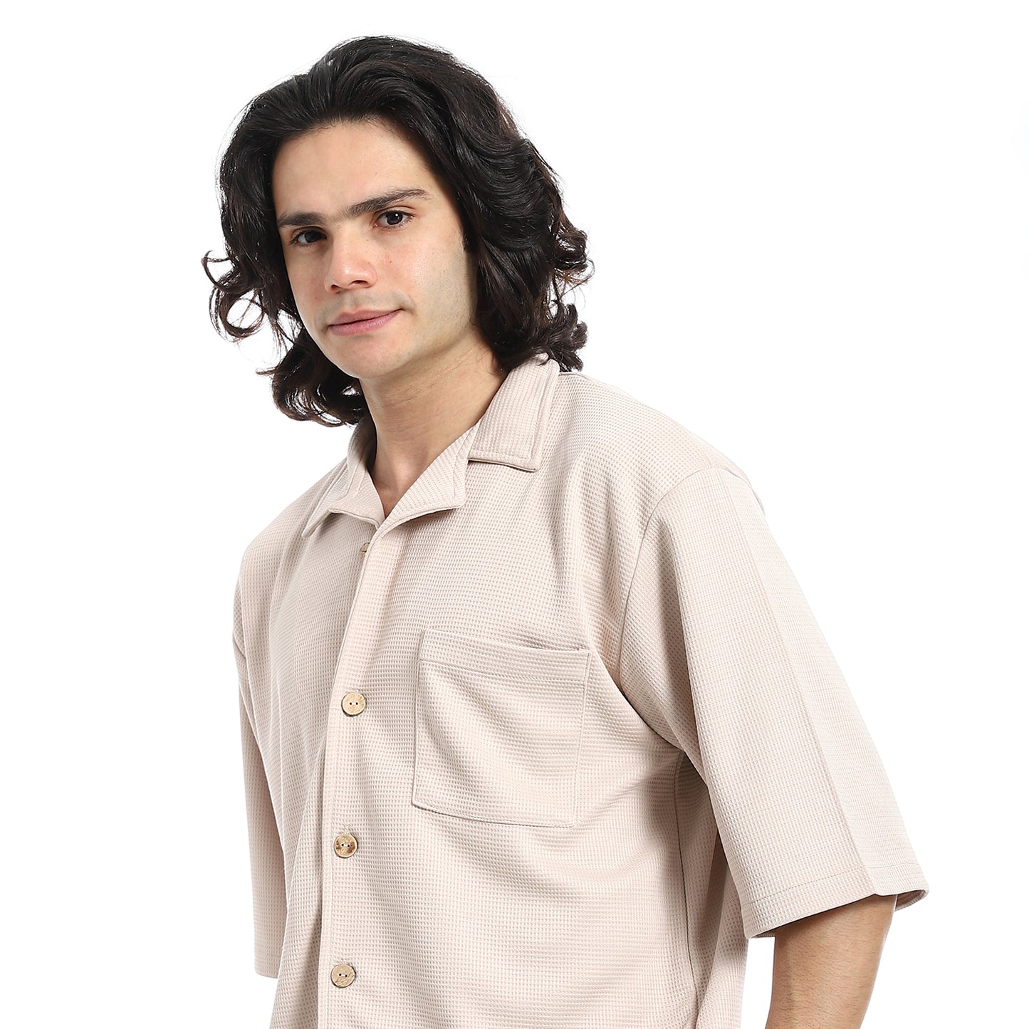 Regular Fit Pique White Shirt and Shorts Set